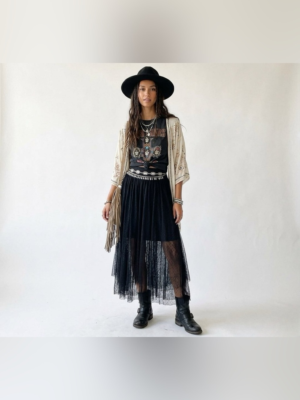 Free People black lace midi /maxi skirt - Picture 1 of 8